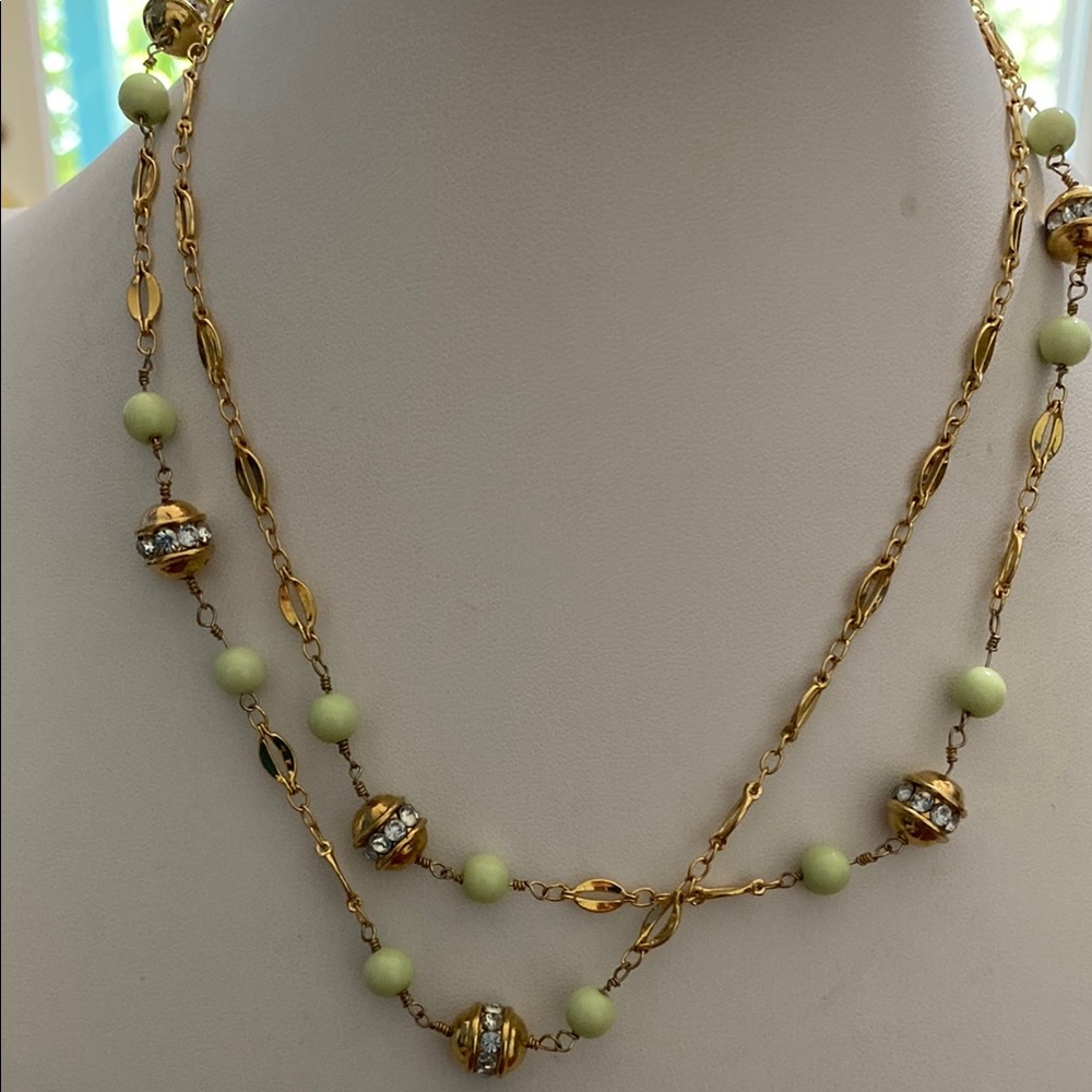 J. Crew Gold and pastel green Beaded Necklace
